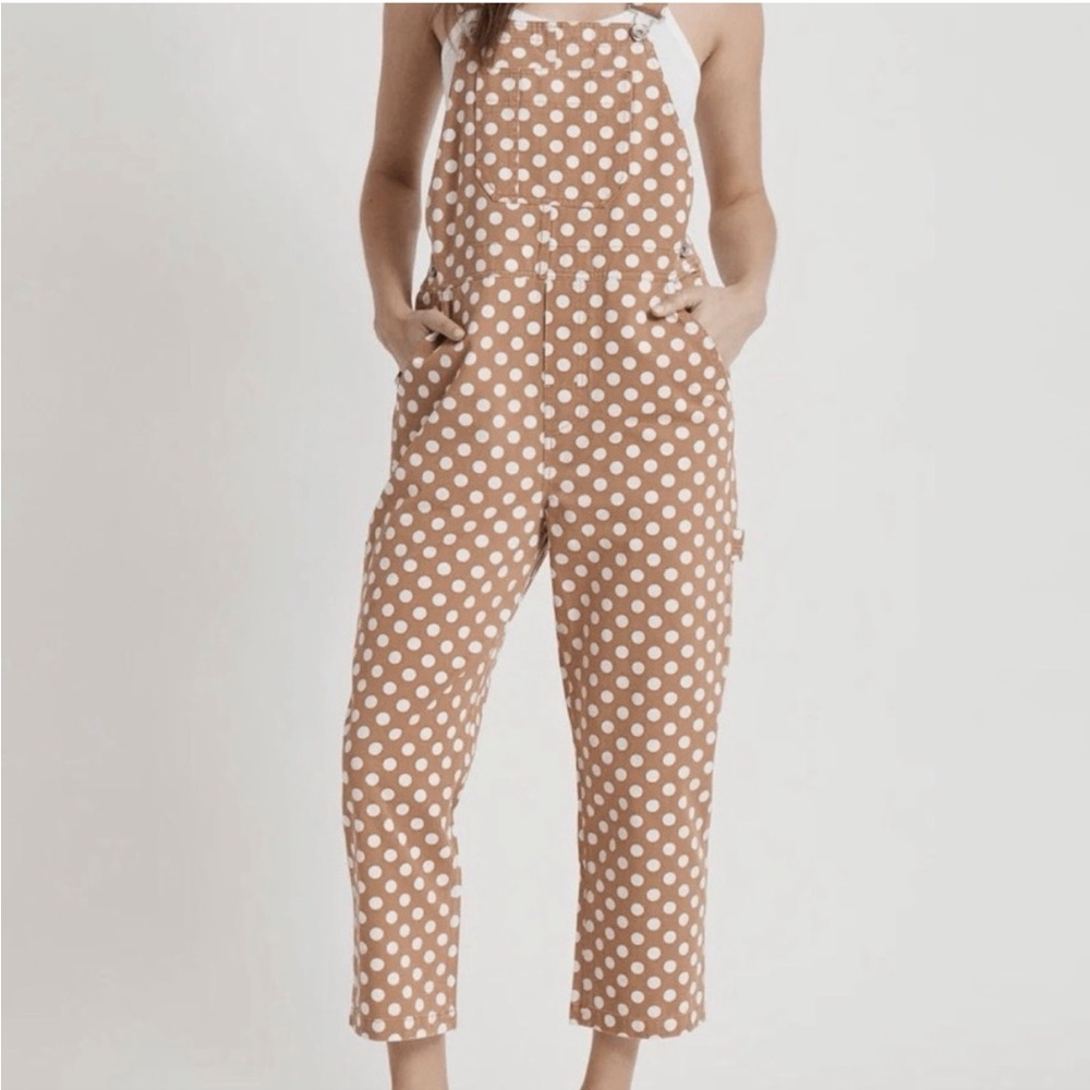 Brixton Tan and White Polka Dot Overalls